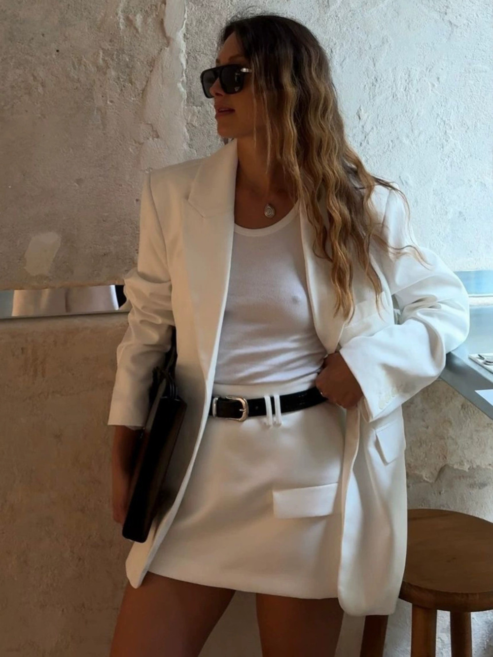 Zara White Fall Office 2-Piece Lapel Blazer Skirt Set Old Money